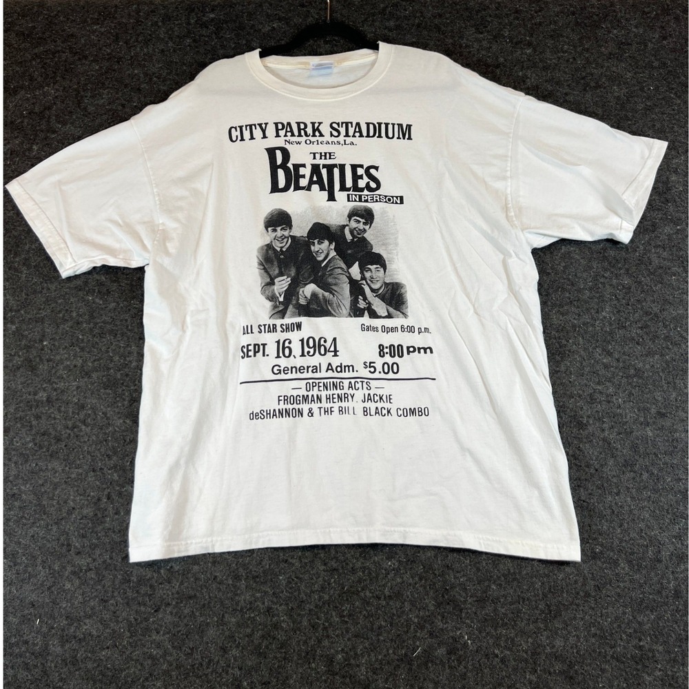 Vintage 90s The Beatles City Park Stadium 1964 Concert T-Shirt Mens 2XL White